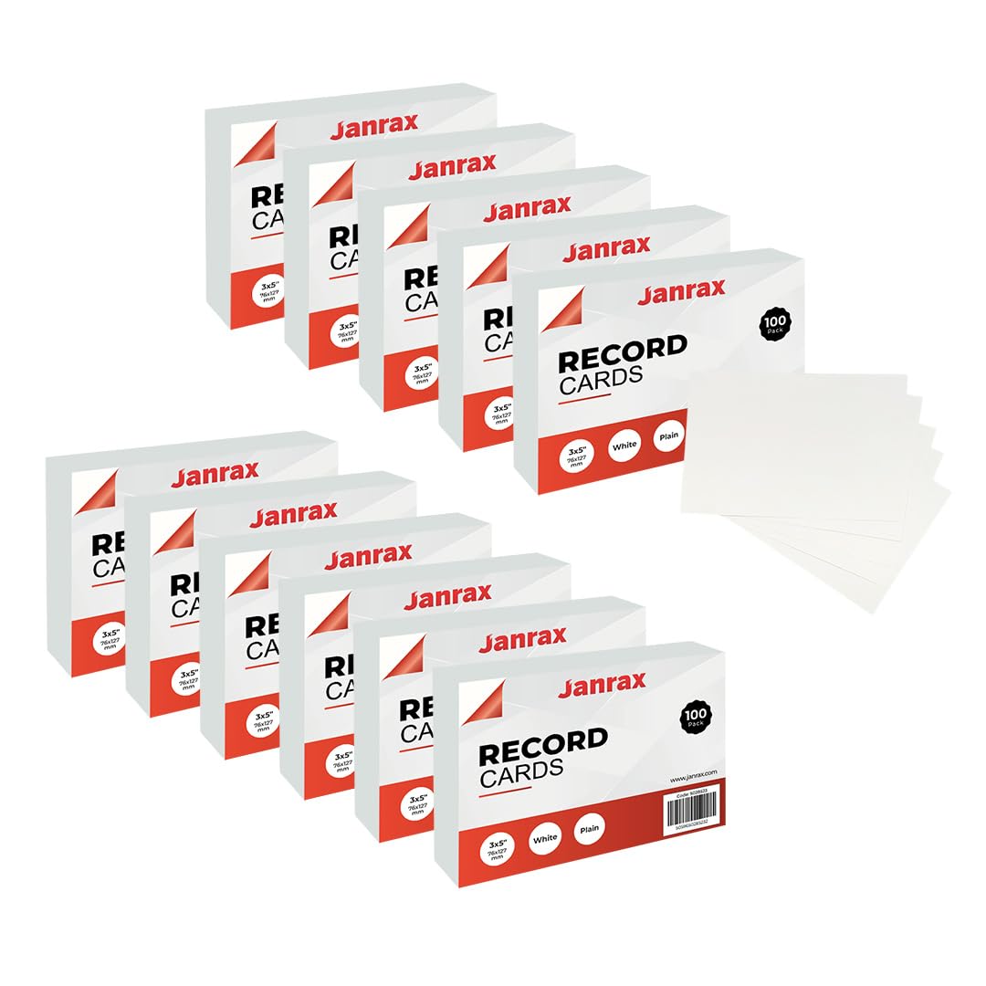 Pack of 1200 White Plain 5x3 Record Cards – Blank Study Index Cards for Notes, Revision