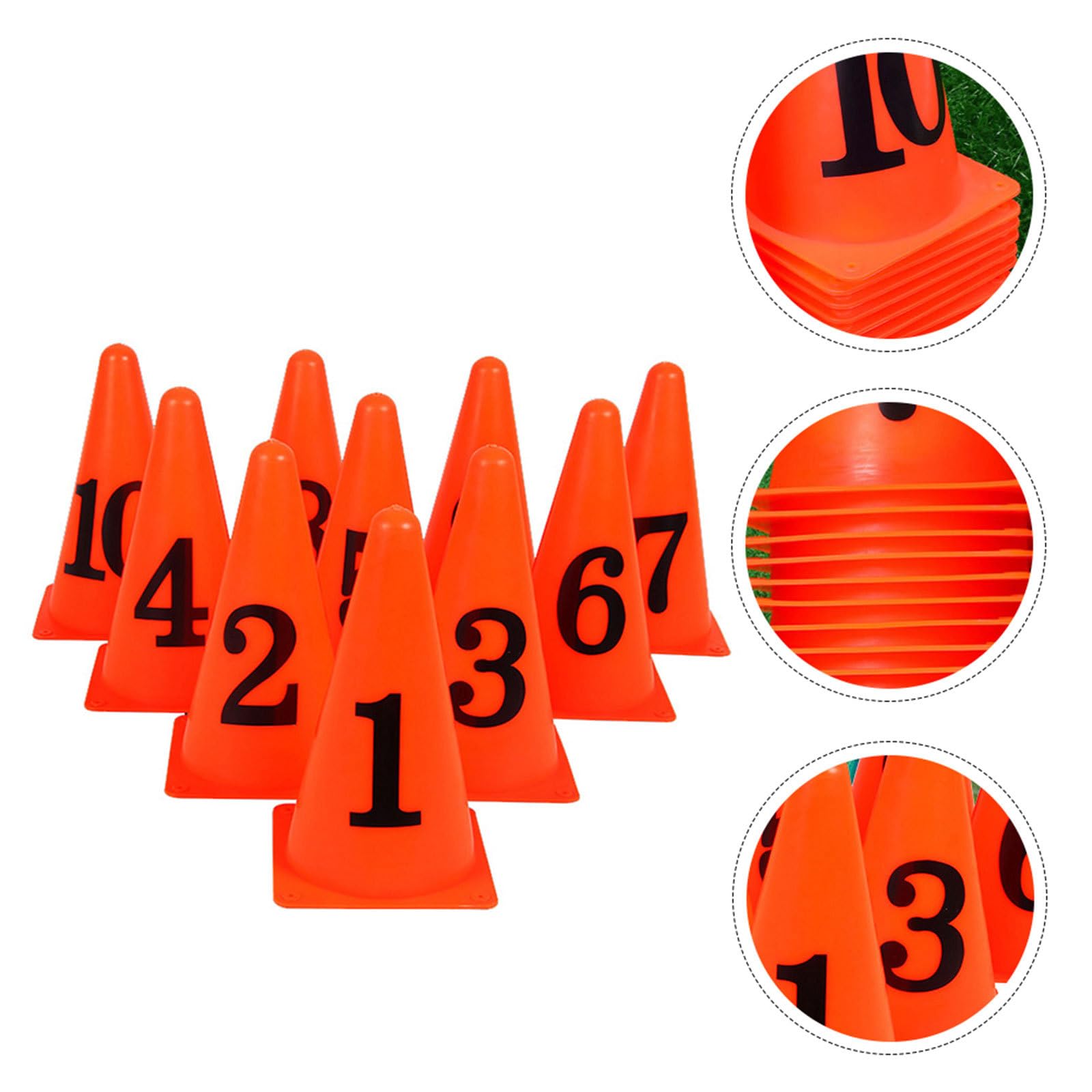 SUPVOX Lot de 10 Cônes de Signalisation Numérotés en Polyéthylène Orange, Légers et Portables, pour Entraînement de Football Intérieur et Extérieur, Marquage D’Obstacles et Exercices