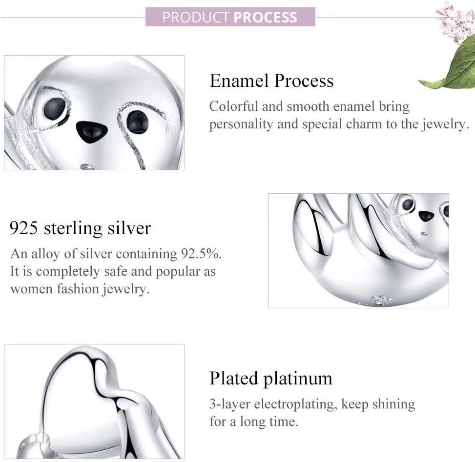 Cute Sloth Charms Bead 925 Sterling Silver Lovely Lazy Heart Animal Element Pendant for Bracelet Necklace Making - Image 6