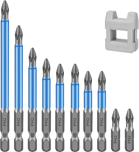 BAYTORY 10 puntas de destornillador magnéticas antideslizantes con 1 herramienta correctora de magnetización, vástago hexagonal de 1/4 de pulgada