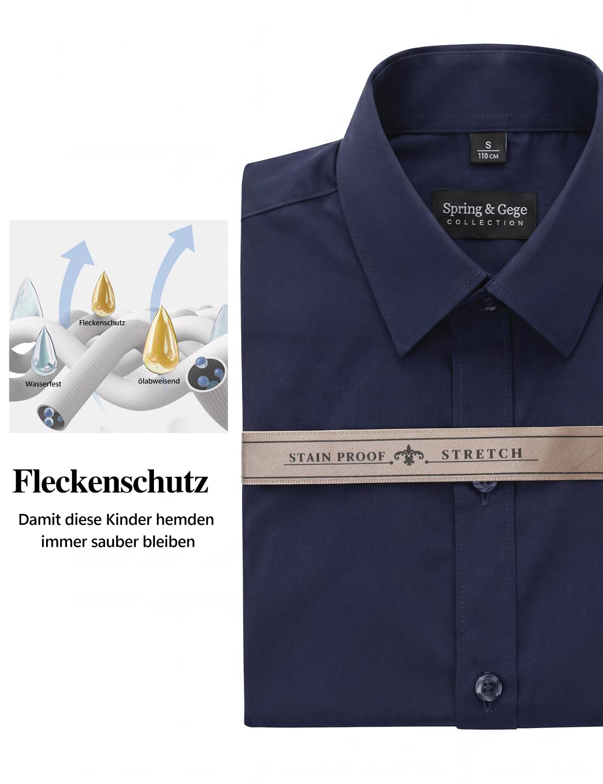 Spring&Gege Camicia a maniche corte per bambini, antimacchia, facile da stirare, con bottoni, uniforme scolastica