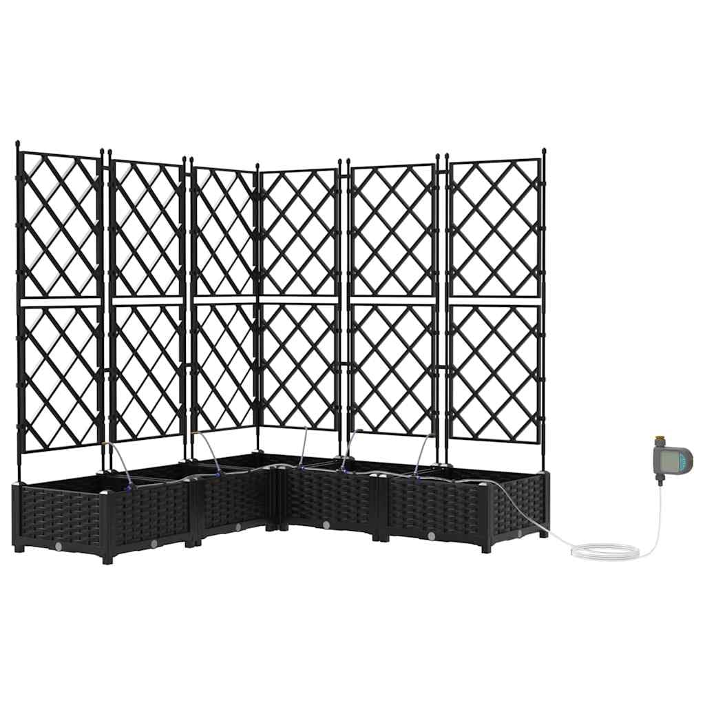 Garten-Pflanzgefäß aus schwarzem Stahl 5-teiliges Set 120x120x126 cm mit Bewässerungssystem für Balkon, Terrasse, Hochbeet und Blumenkasten ideal für Outdoor Pflanzenpflege