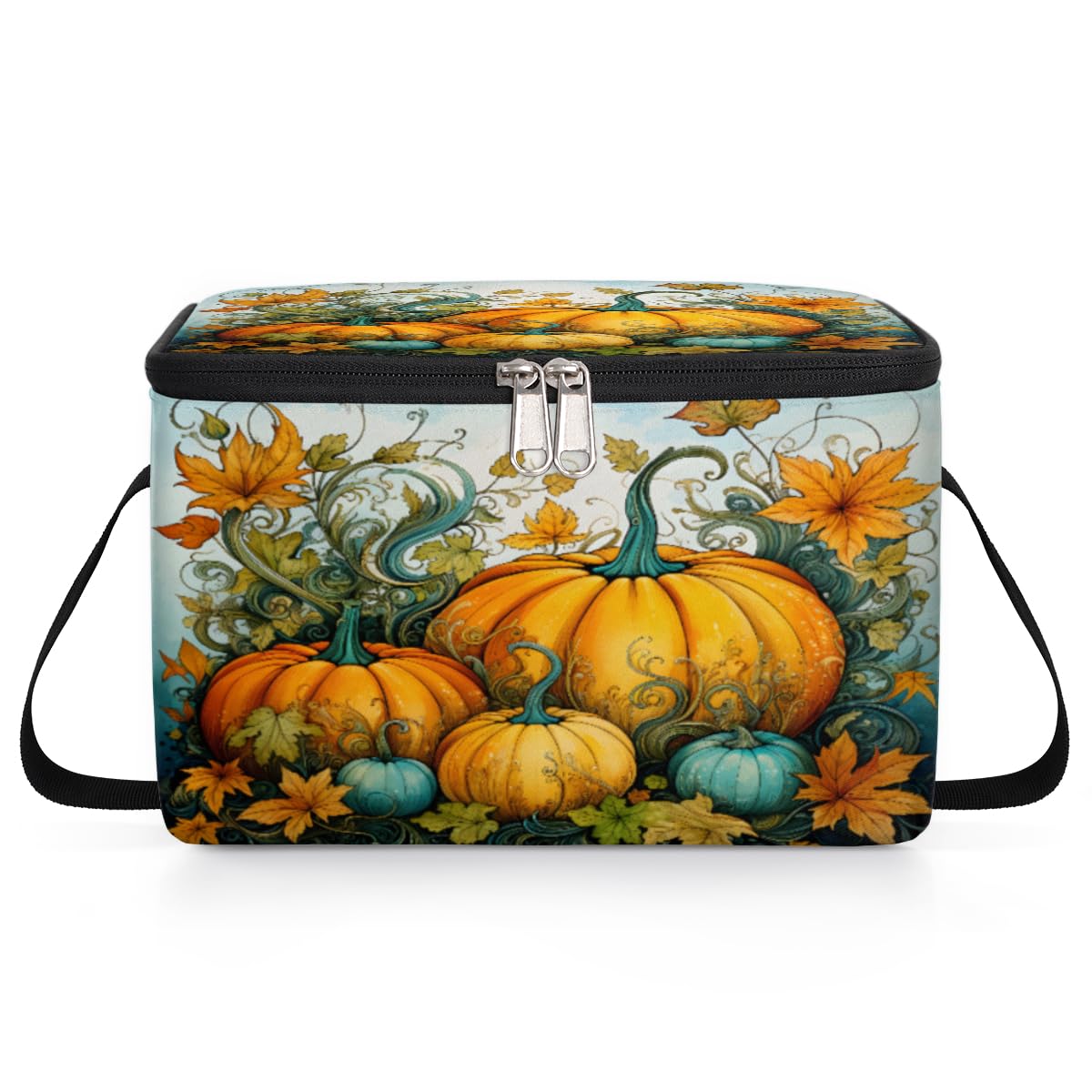 GzLeyigou Pumpkin Lunch Bags for Women Men 9 Cans, Hot & Cold Food Delivery Bag Insulated Grocery Bag Insulated Lunch Box Fall Cooler Bag for Office Work Picnic Beach
