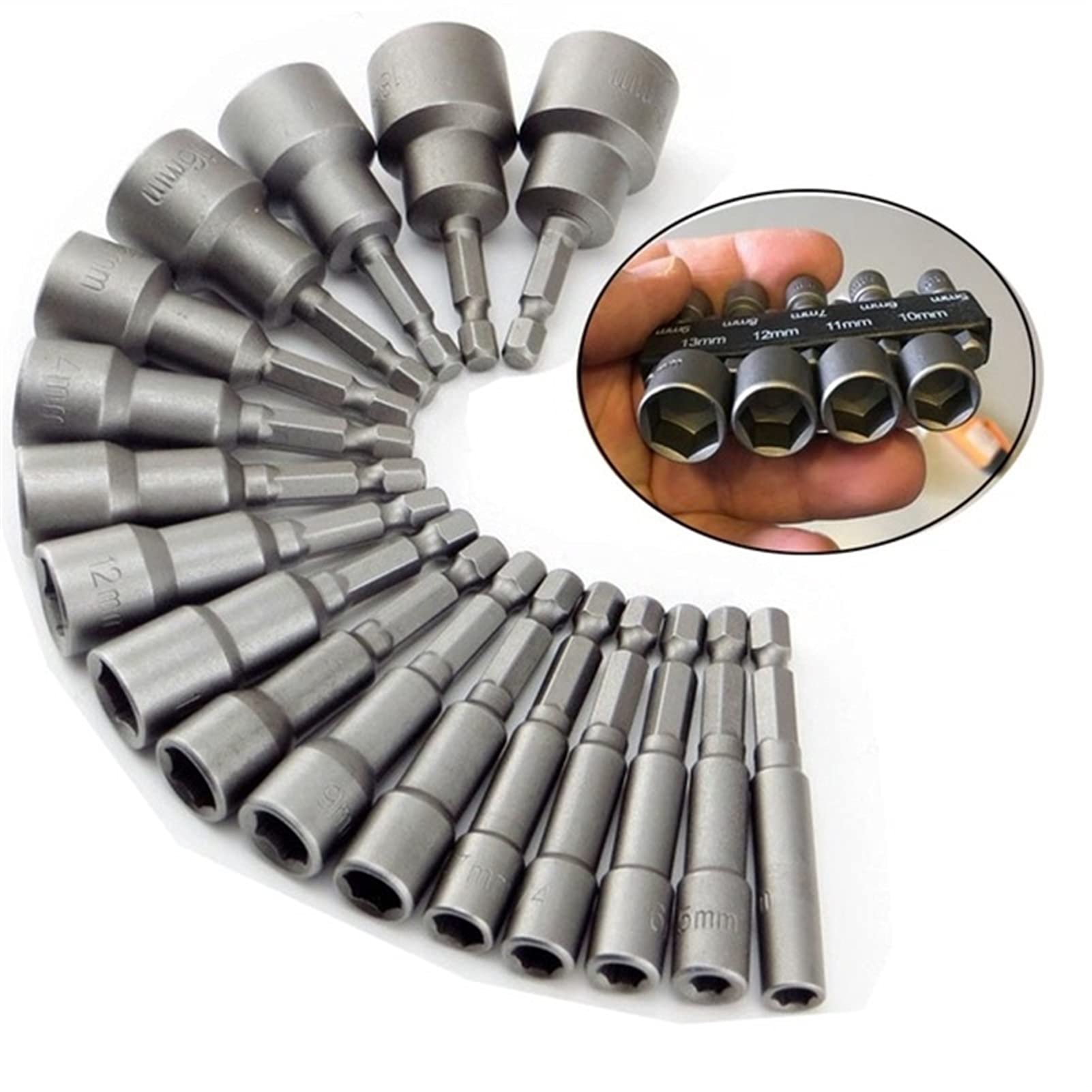 Llave inglesa ajustable de acero inoxidable, juego de 9 llaves de mordaza de 5 mm a 13 mm, boquillas de casquillo hexagonal, juego de destornilladores para tuercas, destornillador eléctrico, llave
