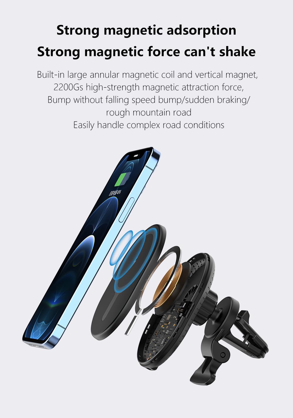 VORTEX BD8A15W magnetyczna bezprzewodowa ładowarka samochodowa do iPhone 12/12mini/12Pro/12Pro Max/13mini/13Pro/13Pro Max/14Pro/14Pro Max/15Pro/15Pro Max
