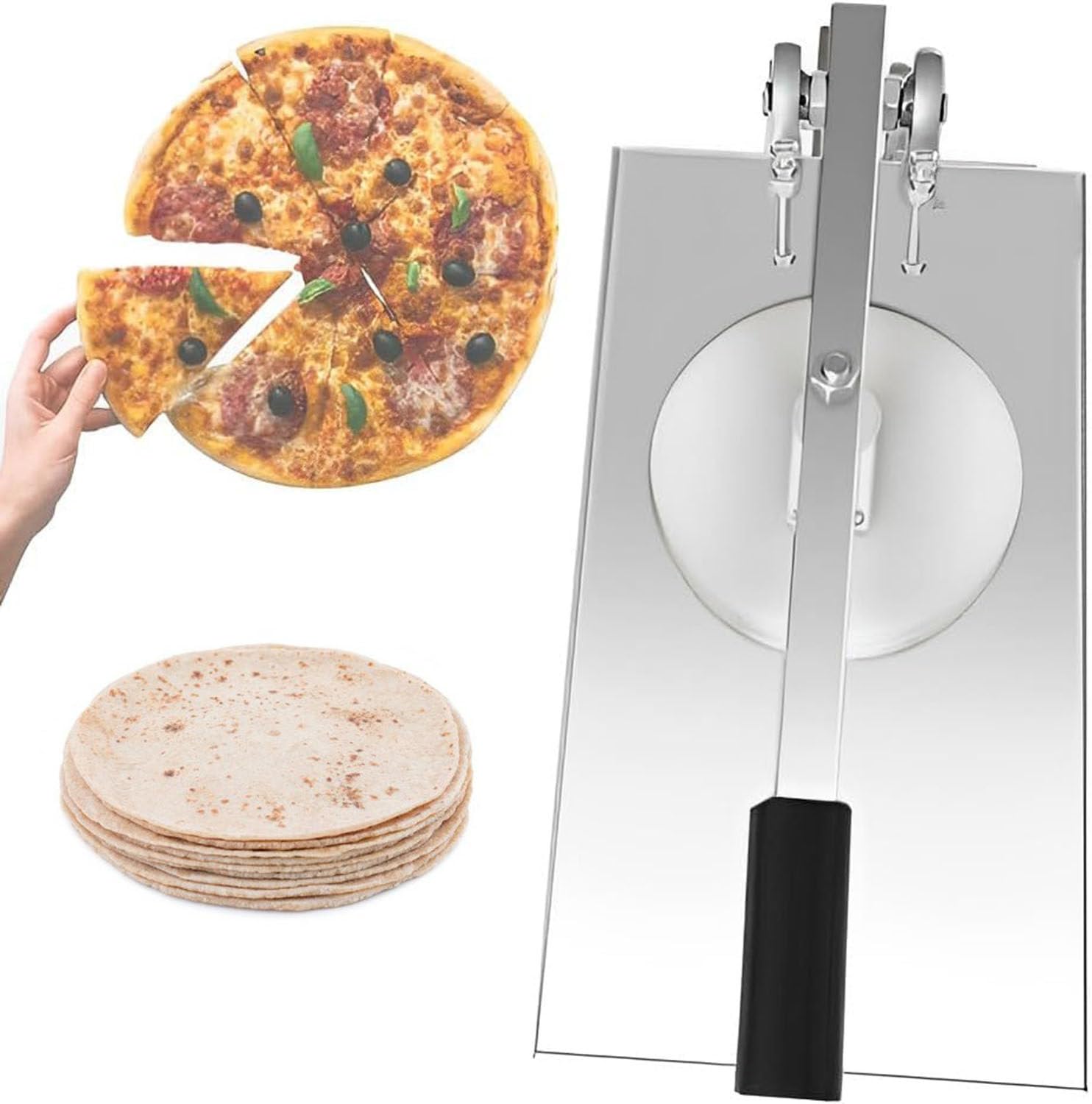 ZHJOPP Dough Press Machine for Pizza, Pasta, Pastry, Tortilla - Manual Dough Sheeter for Home Kitchen and Small Business (16cm)
