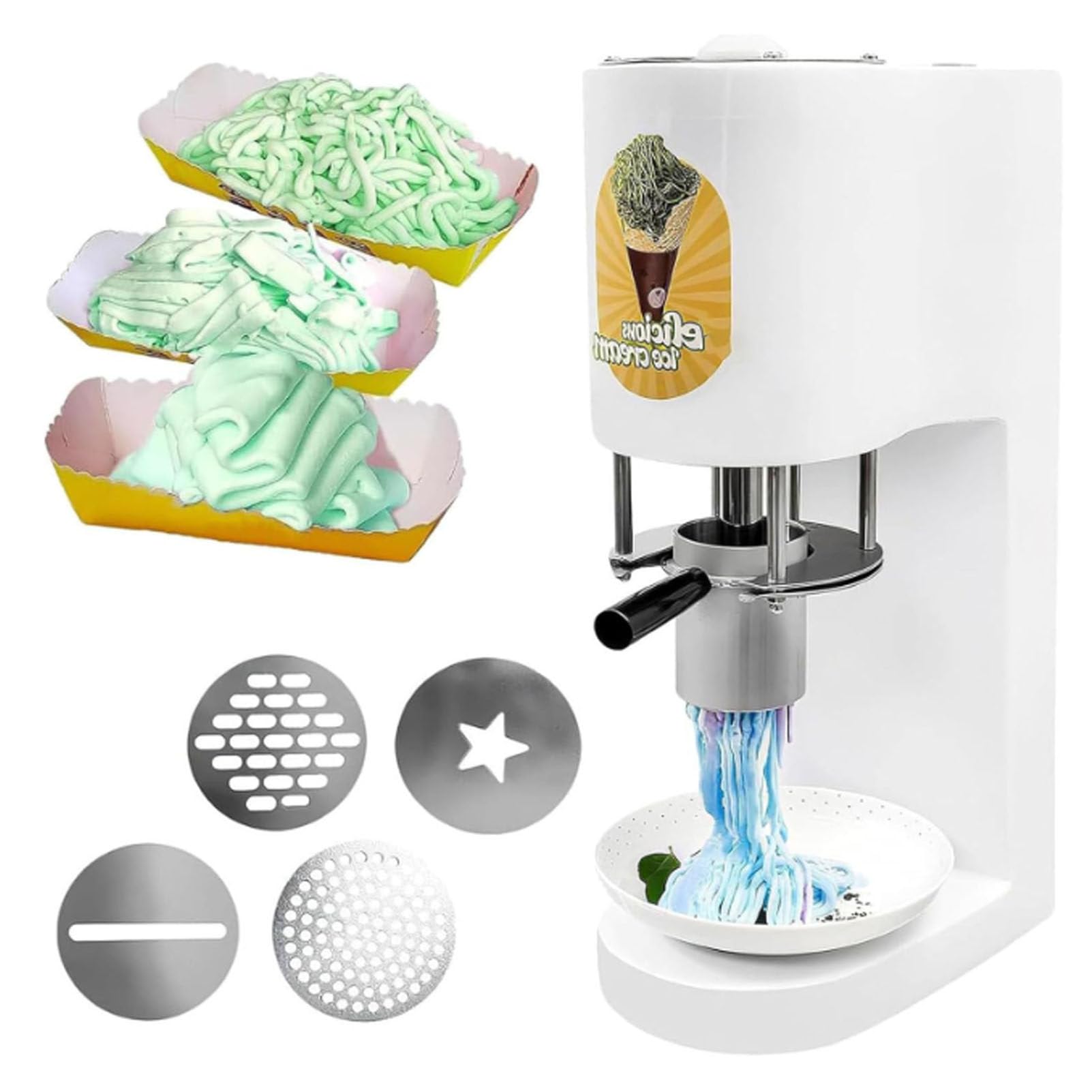 Hydravex 28-30L/H Ice Cream Noodle Shape Making Machine, Commerical Spaghetti Ice Cream Maker, Spaghetti Press Ice Cream Maker, for Ice Cream Store, Bars, Cafes, Restaurant, Snack Bar