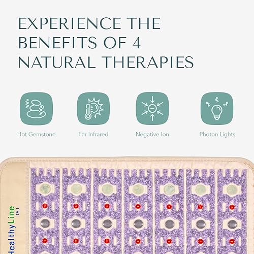 Miniatura 3 de HealthyLine TAJ - Almohadilla térmica de infrarrojo lejano, pequeña alfombrilla de piedras preciosas de cristal natural, apagado automático