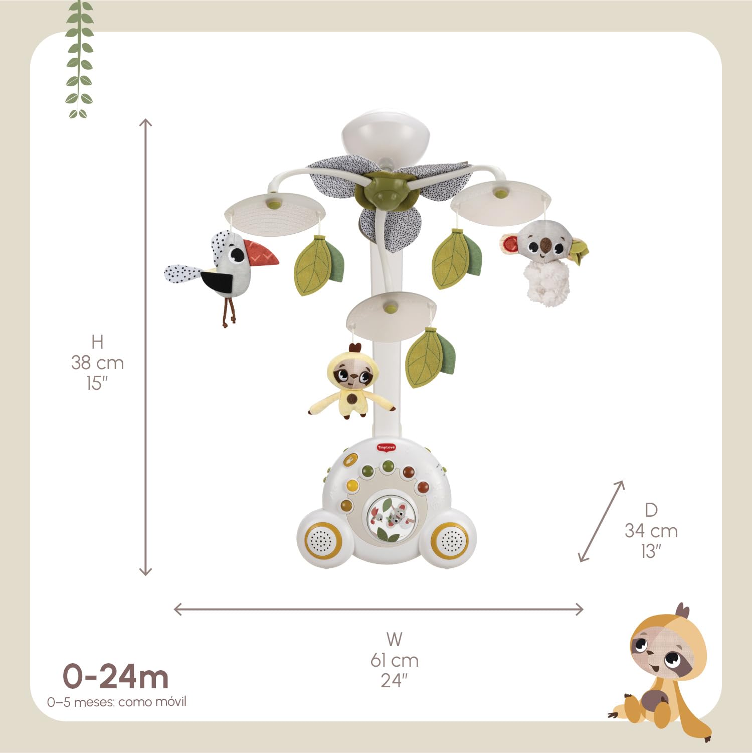 Tiny Love Soothe 'n Groove Móvil, Móvil Cuna Bebé Musical 2 en 1, 0+ Meses, Convertible en Caja Música Portátil Independiente, Estimulación Visual, 18 Melodías, 40 Minutos Música Continua, Boho Chic