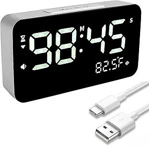 Talking Alarm Clock and Countdown Timer with Voice Broadcast, Temperature, Vibration, and Night Light