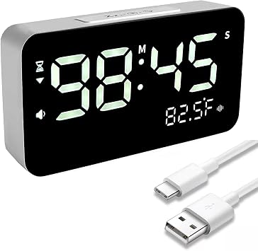 Talking Alarm Clock and Countdown Timer, Hourly Chime for Visually Impaired Elderly Seniors Blind, Battery Operated, Snooze, Temperature, Vibration, Rechargeable, 99 Minutes Led Count down Timing