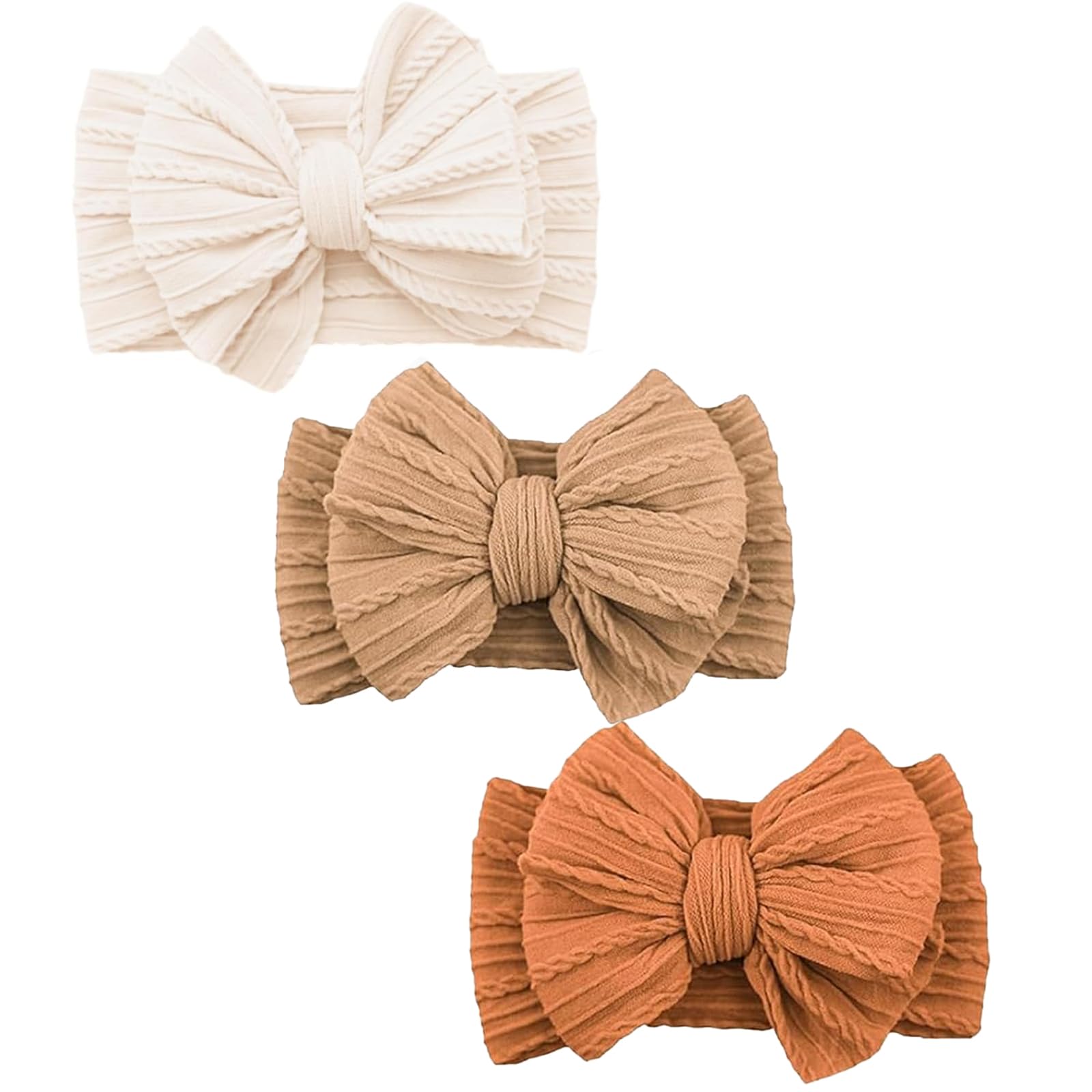 3 Stück Baby Turban Stirnband Baby Mädchen Nylon Stirnbänder Schleife Stirnband Weiche Schleife Kopfbedeckung Elastische Haarbänder für Neugeborene, Kleinkinder (braun, eine Größe)