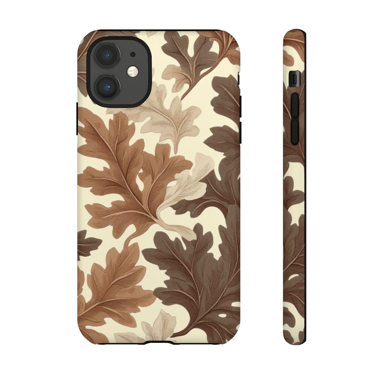 Coque iPhone 11 motif feuille de chêne marron rigide mate tons neutres - 2