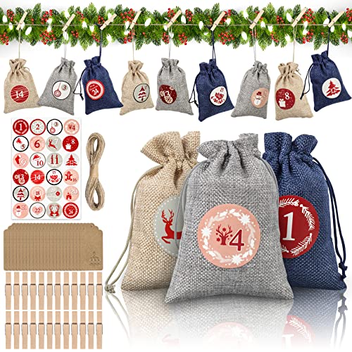 YHmall Calendrier de l'Avent à remplir, ensemble calendrier de l'Avent à remplir soi-même, cadeau de bricolage décoration de Noël pour femmes sacs à remplir compte à rebours de Noël 2023 Cover