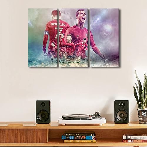 Miniatura 170 de TISHIRON 3 paneles CR7 Cristiano Ronaldo - Póster en lienzo para decoración de pared, pelota deportiva, casa moderna, para club, arena, sala