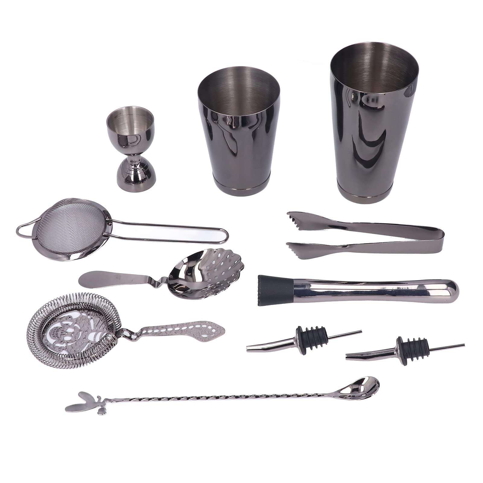 Juego de 11 cocteleras de acero inoxidable, juego de cócteles, juego de barra, juego de batidora de bebidas con todos los accesorios esenciales, coctelera, jigger, colador, mezclador, cuchara, mortero