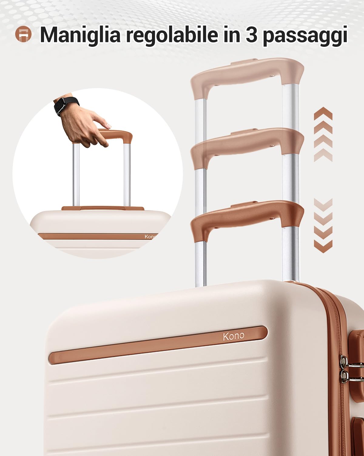 Kono Valigia Grande 76.5cm, Valigia da Viaggio Grande 23kg in Composito ABS+PC, Equipaggio Mano con 4 Ruote, Bianco