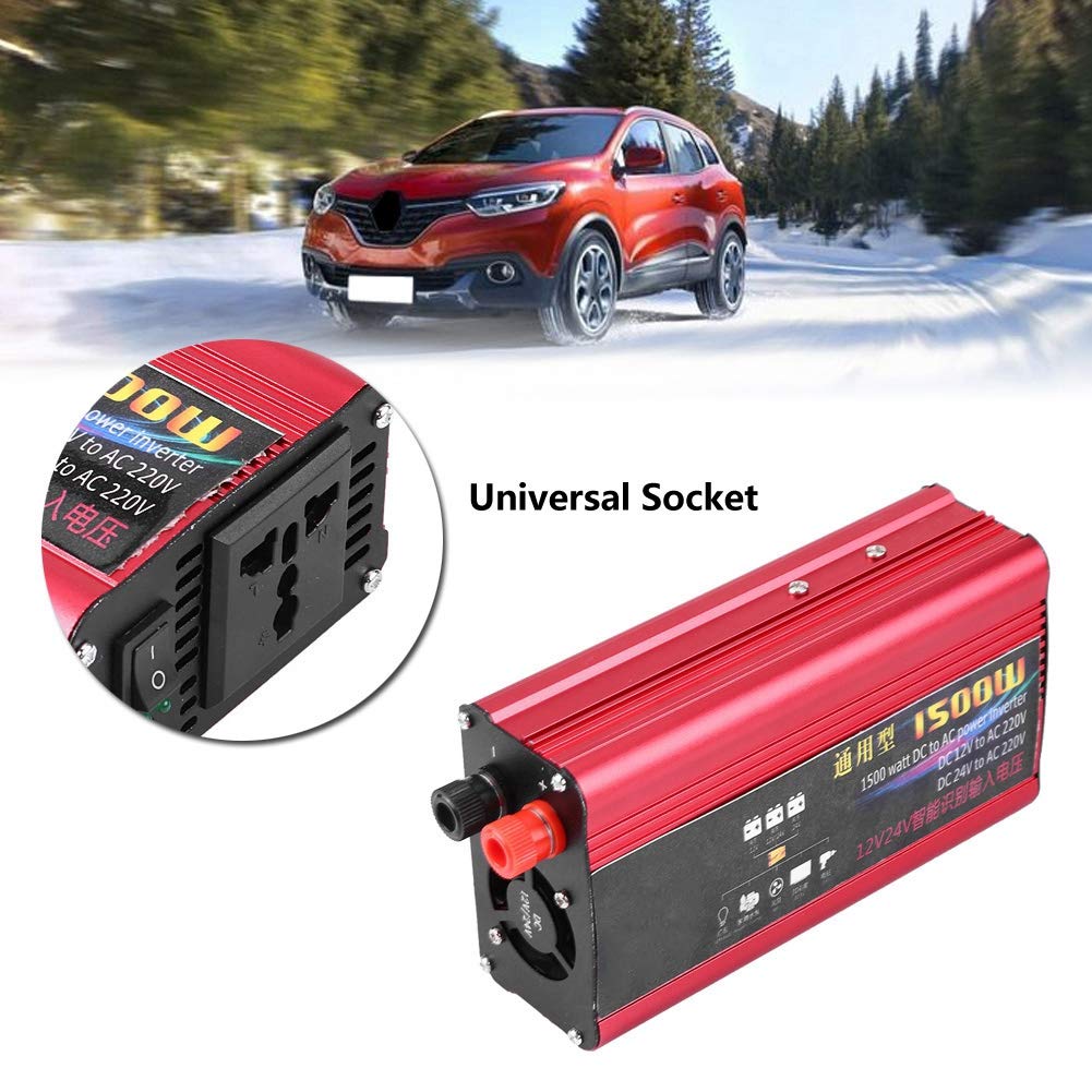 Przetwornica samochodowa, metal + tworzywo sztuczne 1500W przetwornica samochodowa ładowarka USB Adapter konwertera zmodyfikowana fala sinusoidalna DC 12 V/24 V na AC 220