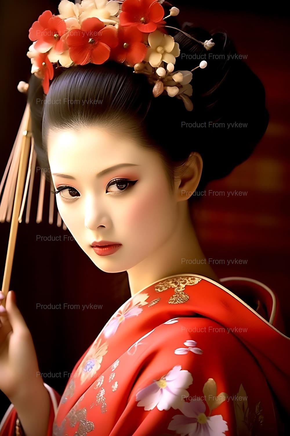 yvkew Japanese Geisha Diamond Painting Kits Geisha Girl Beautiful Women for Adults Beginner, Diamond Art Paint by 5D Full Round Drill Gem DIY Craft for Home Wall Decor Gift 20x24 inch