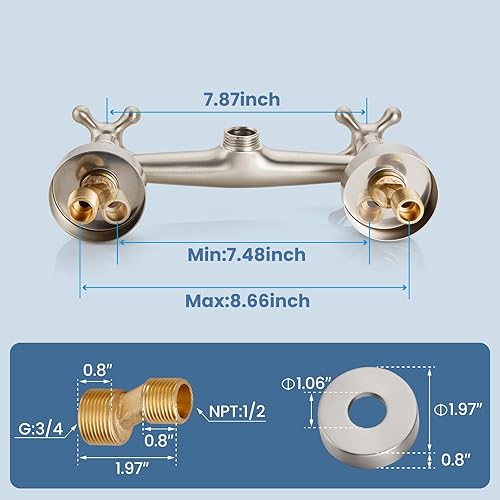 Miniatura 5 de Airuida Grifo de fregadero de cocina de montaje en pared para pico de 6 pulgadas (5.9 in), centro ajustable, centro ajustable, asas cruzadas, agua
