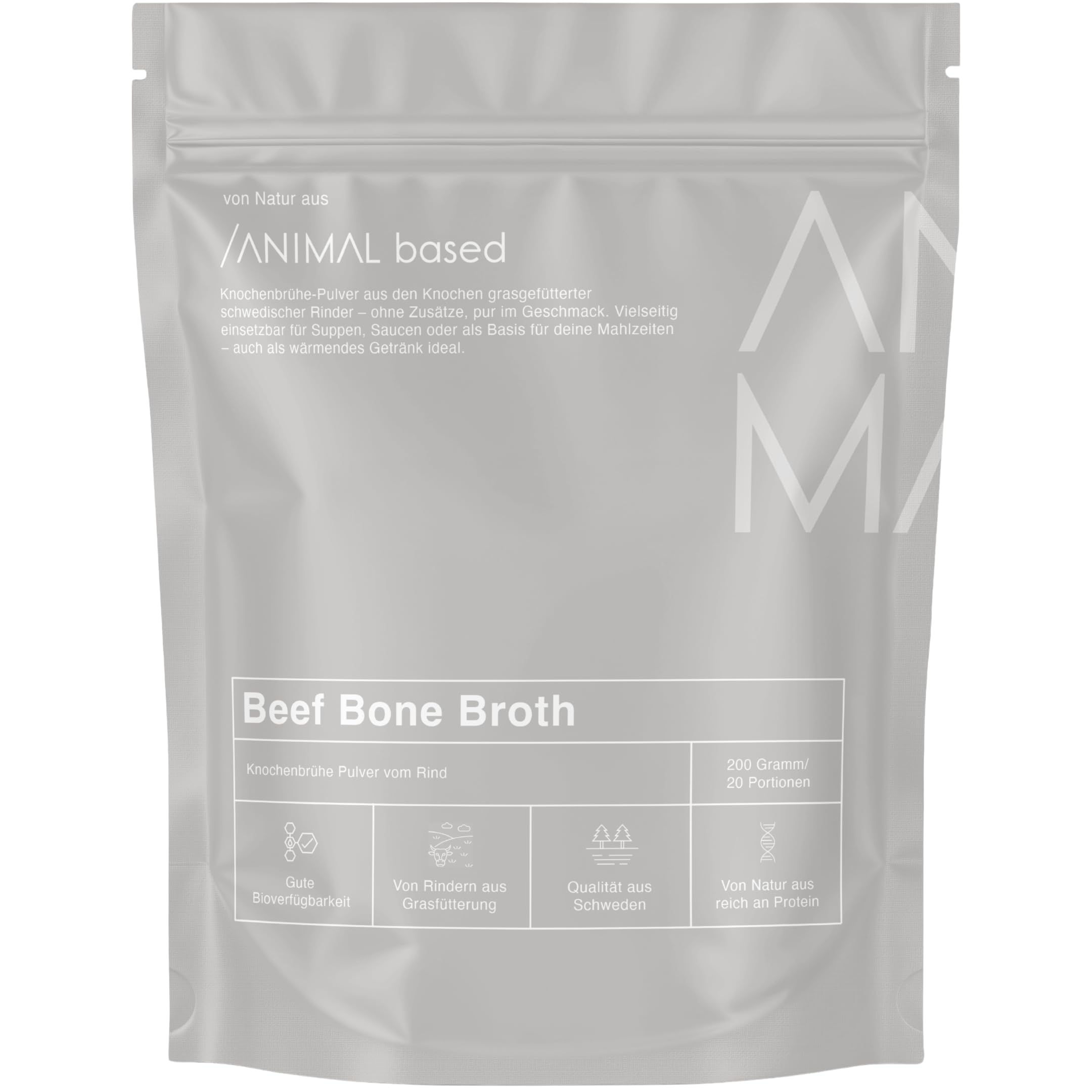Knochenbrühe Pulver vom Weiderind [200g] - 20 Portionen - ca. 81% Kollagen - 95% Protein Pulver - Aus Schweden, abgefüllt in Deutschland - Ohne Zusätze - Bone Broth - Histaminarm - halal zertifiziert