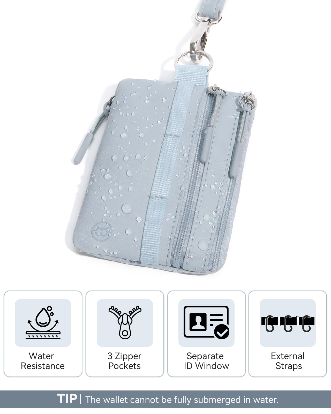 BOSTANTEN RFID Small Wallet, Minimalist Zip ID Case Wallet with Lanyard Keychain, Water Resistant Card Wallets for women & Men, Grey