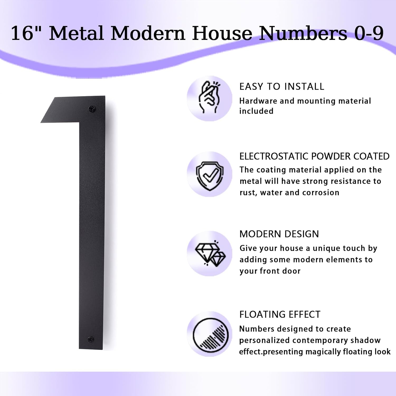 16” Metal Modern House Numbers, House Address Letters and Numbers for Outside Signs - Metal Letters Door Numbers Signage Street Address Plaque for Garden Door Mailbox Decor Number 1