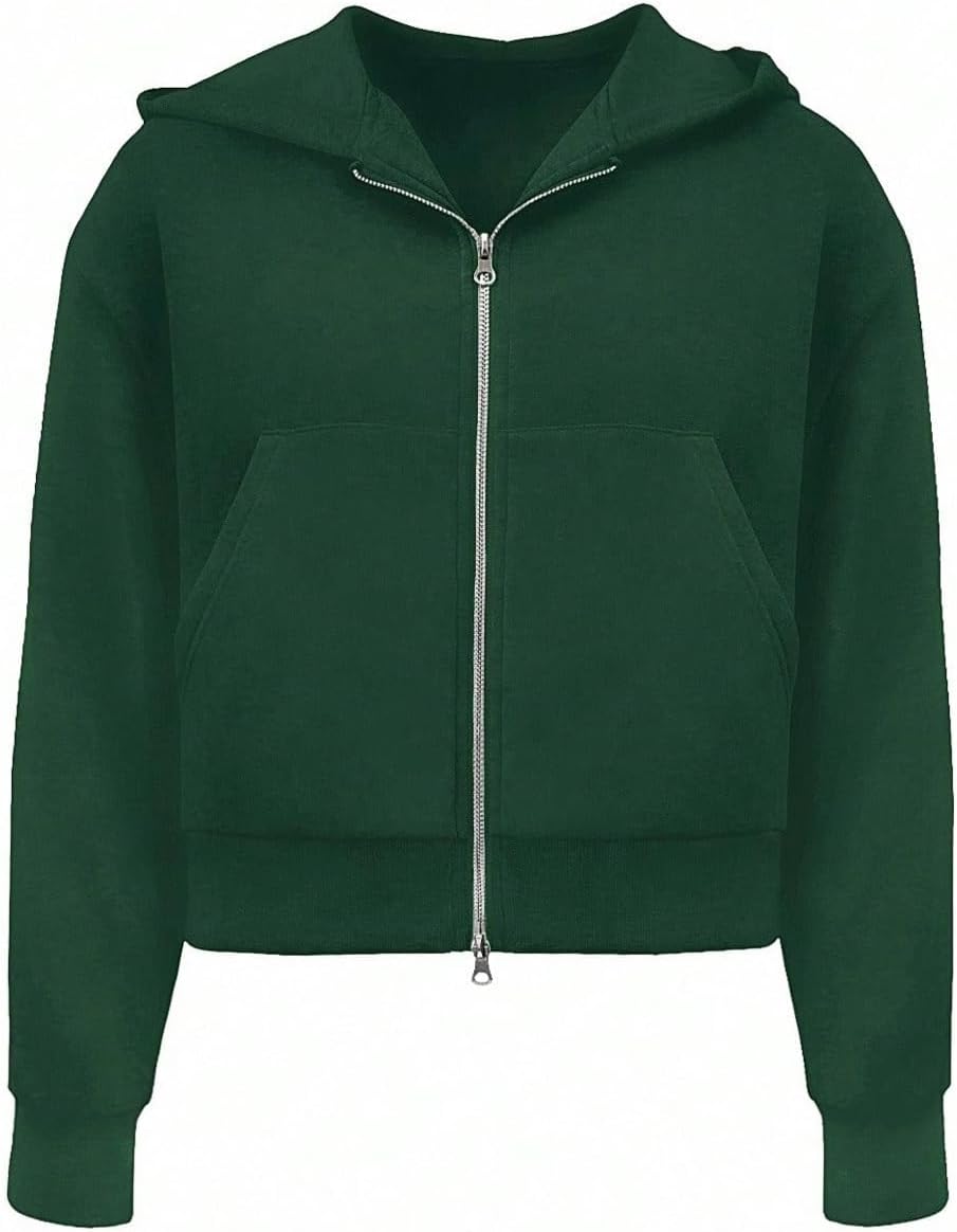 Men's Crop Zip Up Hoodie Long Sleeve Hooded Sweatshirts Casual Basic Outerwear with Pockets - Image 5