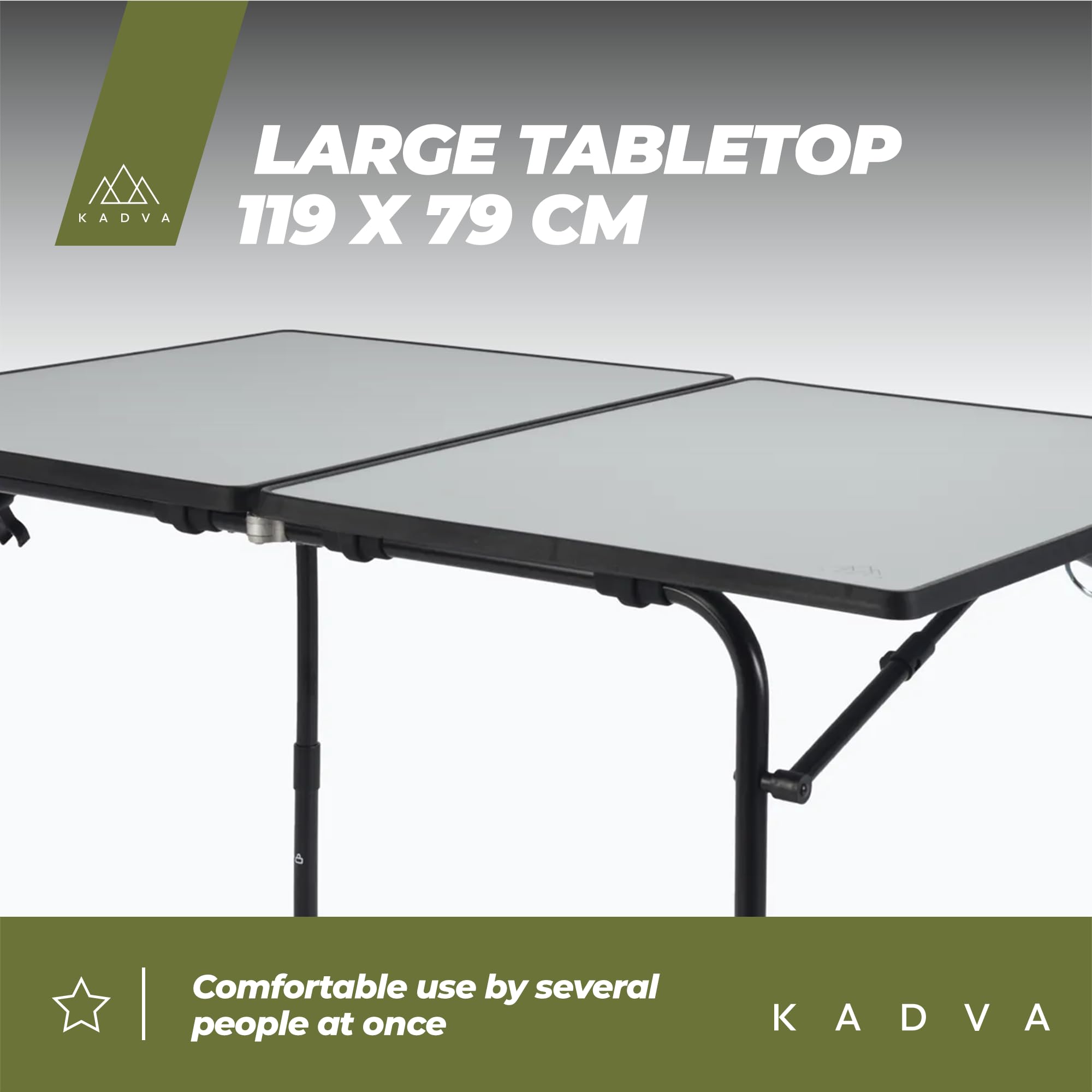 KADVA Składany stół kempingowy, 119 x 79 cm, stół outdoorowy z pokrywą w zestawie, wygodny w obsłudze, łatwy do przenoszenia, idealny na kemping i wycieczki, prosty design, kolor szary | Aluminium, składana konstrukcja
