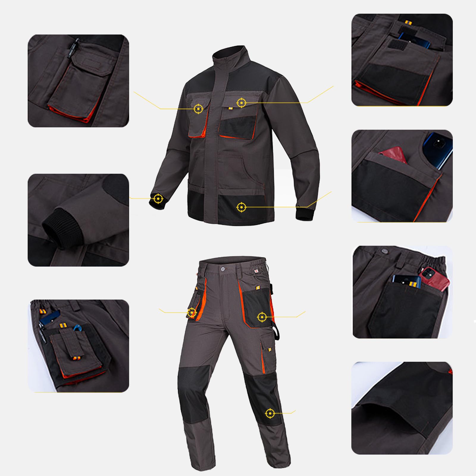 Mono De Manga Larga Overol De Trabajo Duradero Chaqueta Y Pantalones Ropa De Trabajo Con Bolsillos De Herramientas Y Coderas Y Rodilleras