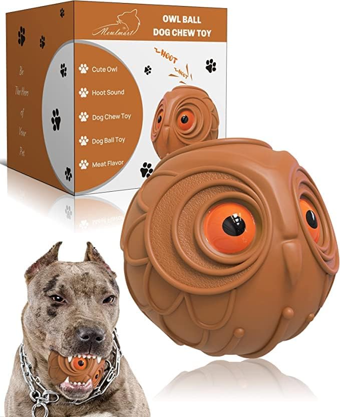 Giggle Ball for Dogs Owl Dog Toys for Aggressive Chewers Dog Ball Toy for Puppy Medium Large Dogs Natural Rubber Cute Owl Hoot Fun Giggle Sounds When Rolled or Shaken(Brown Owl)