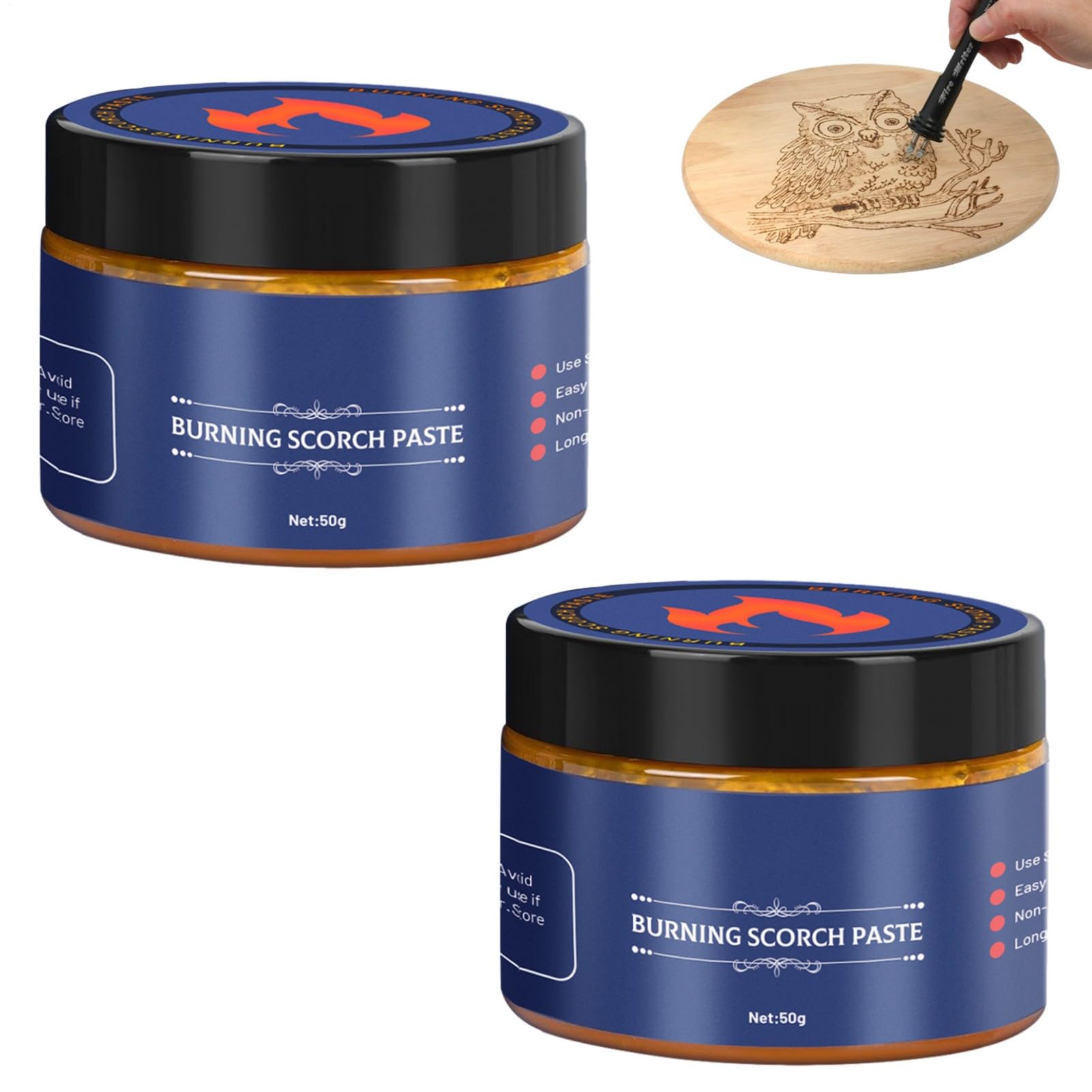 2Pcs Wood Burning Paste, 65g Scorch Paste for Wood Burning, Wooden Burn Gel for Crafting, Portable Beginners-Friendly Drawing for Canvas, Leather, Paper, Fabric, Wooden, Making Gift, Handicrafts