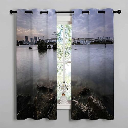 Miniatura 2 de Cortinas para Ventanas de Cuarto Paisajes Puesta de Sol Noche Paisajes Cortinas Térmicas para Puerta de Patio Cortinas para Ventanas de Cuarto 55