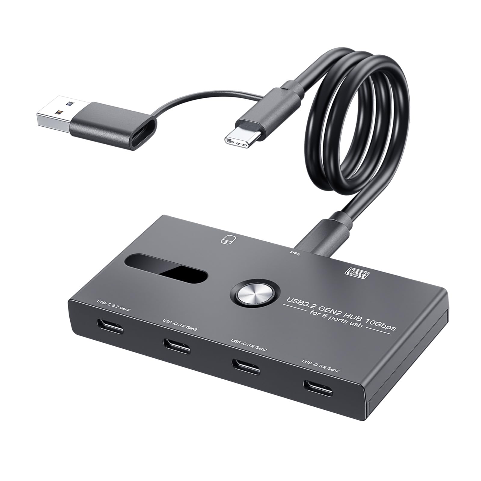 Adaptateur USB de type C 6 ports pour transfert de données et connexion de périphériques de clavier, répartiteur USB à plusieurs ports