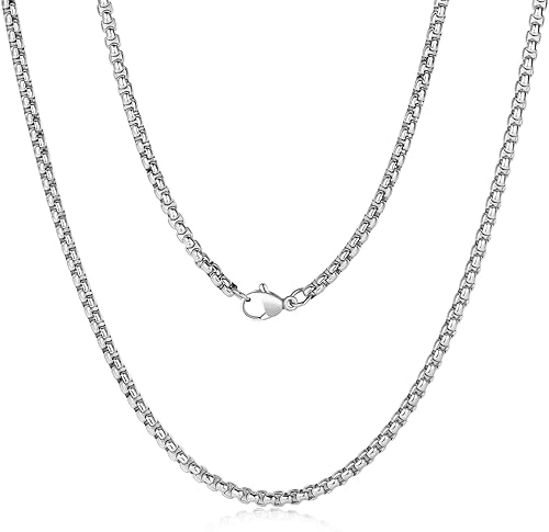 Collar de cadena redonda de 230.157 in para hombre, cadena Rolo para hombres y mujeres, 18, 20, 22, 24, 26 pulgadas de longitud, acero inoxidable