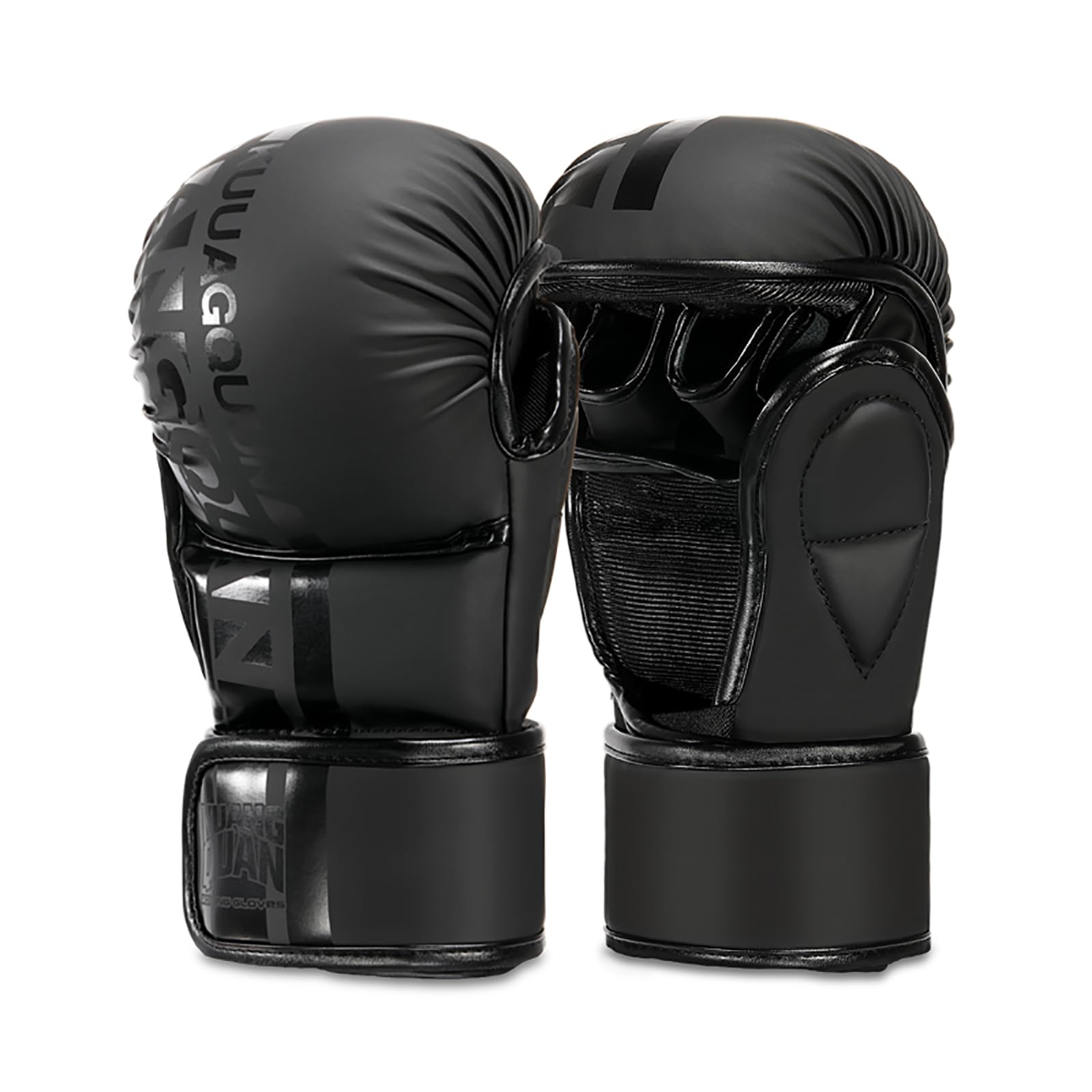 FIVING オープンフィンガー グローブ MMA ボクシンググローブ 総合格闘技トレーリング ムエタイ 空手 テコンドー練習用手袋 (ブラック, L)