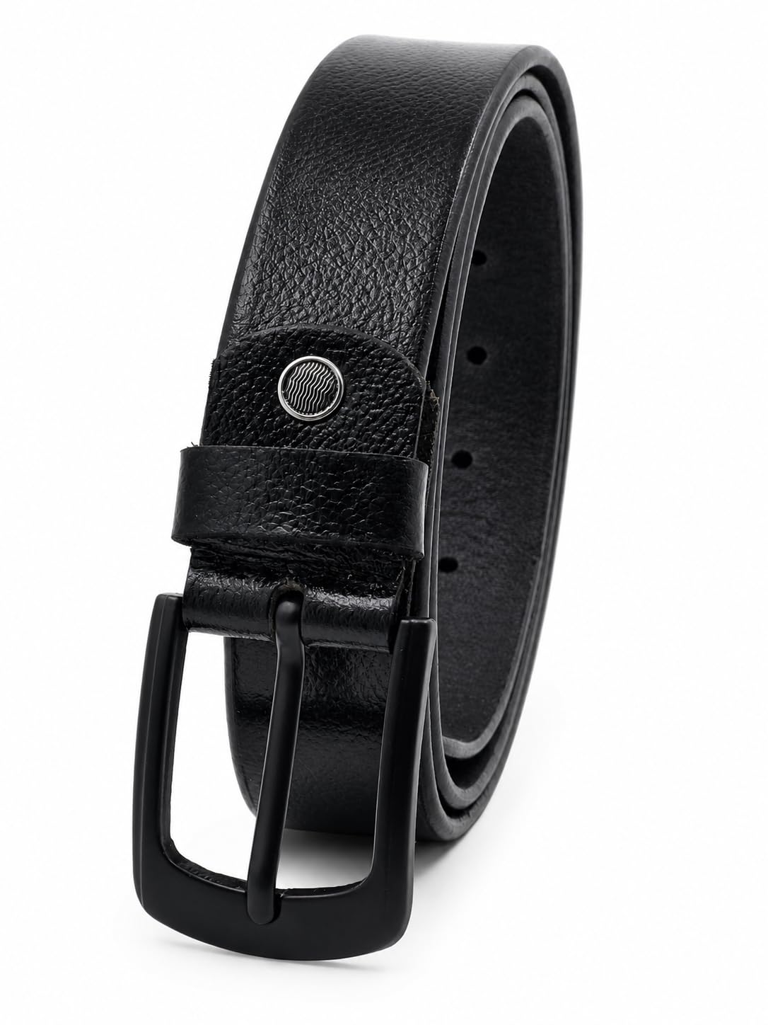 Men's Black Leather Belt with Matte Black Pin Buckle, Casual and Formal Style-image-37
