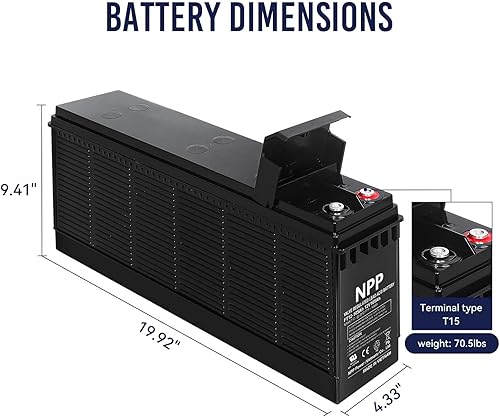 Miniatura 3 de NPP FT12-105Ah 12V 105Ah - Batería AGM de terminal frontal, baterías recargables SLA de ciclo profundo, reemplazo TPL121000 y NSB110FT para UPS,