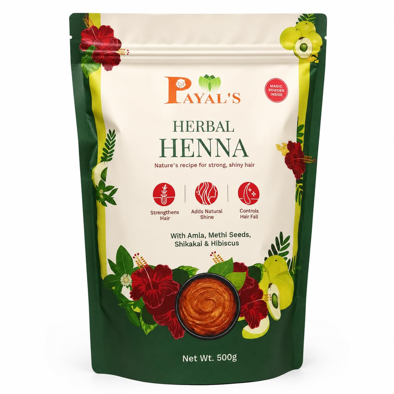 Payal’s Herbal Henna Powder for Hair with Amla, Methi Seeds, Shikakai & Hibiscus | Natural-Looking Hair Colour, Helps Strengthen Hair, Add Shine & Reduce Breakage | Men & Women | 500g-image-39