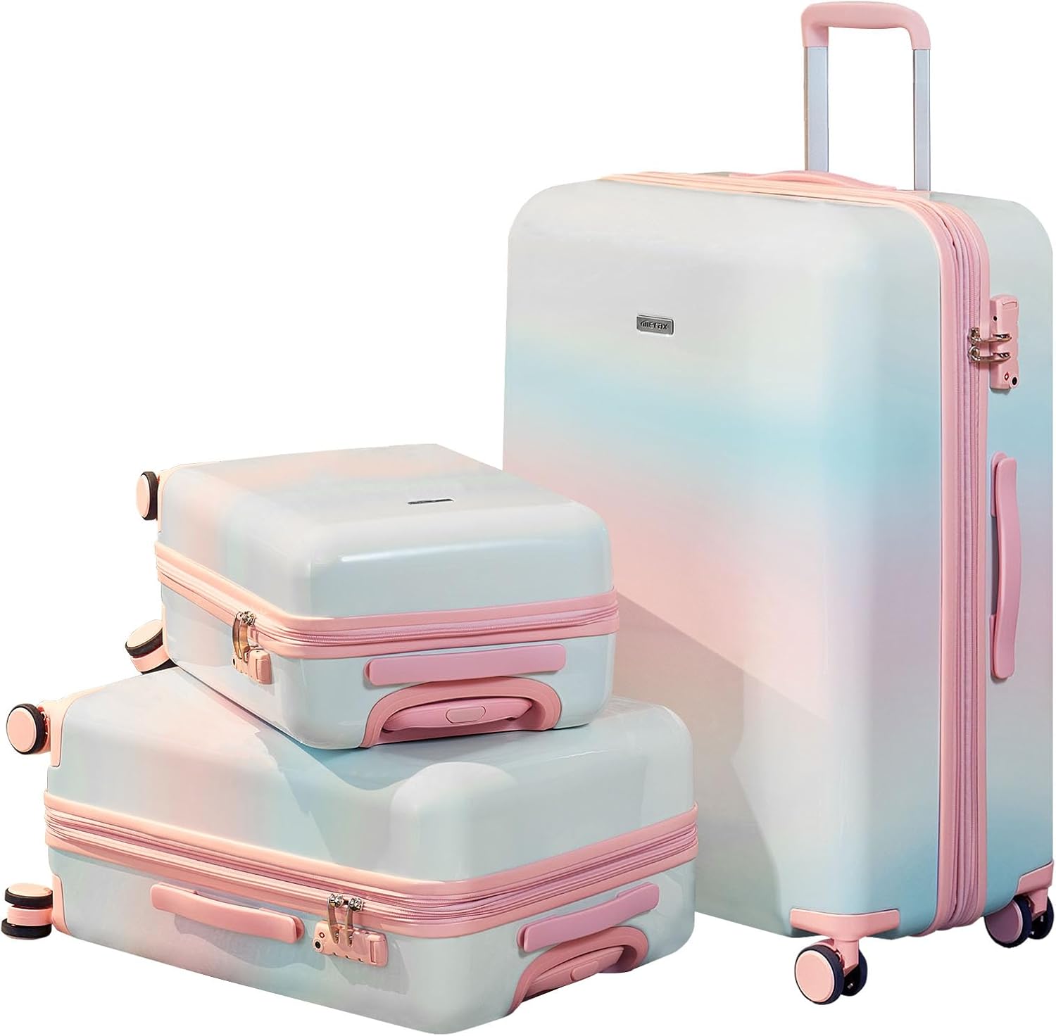 Merax Luggage 3 Piece Sets, PC Hard Shell Luggage Set Lightweight Carry on Luggage Expandable Suitcase with Spinner Wheels (20/24/28, Multicolor Pink)