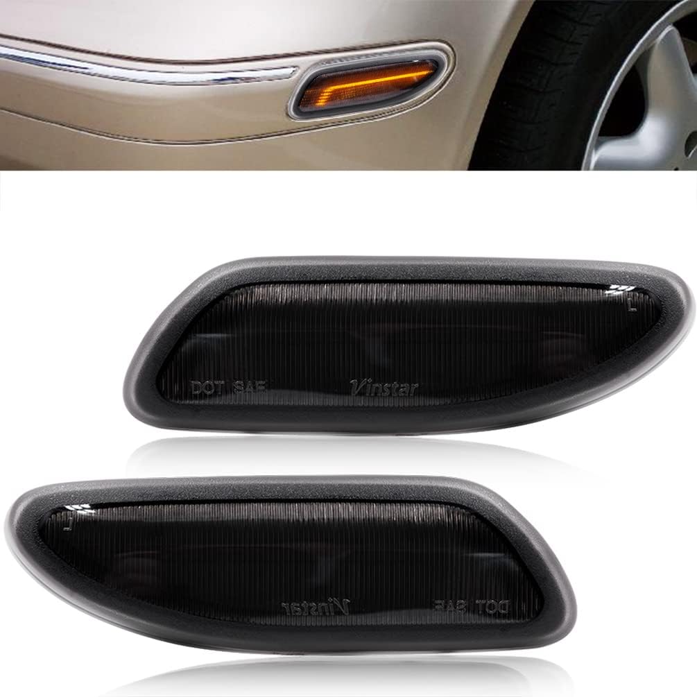 NJSBYL W203 LED Side Marker Light Kits for 2001-2007 Mercedes C230 C240 C280 C320 C350 C32 AMG Benz Pre-LCI C CLASS Amber LED Turn Signal Lights Smoke Lens Side Marker Lamps Powered by 30-SMD LED