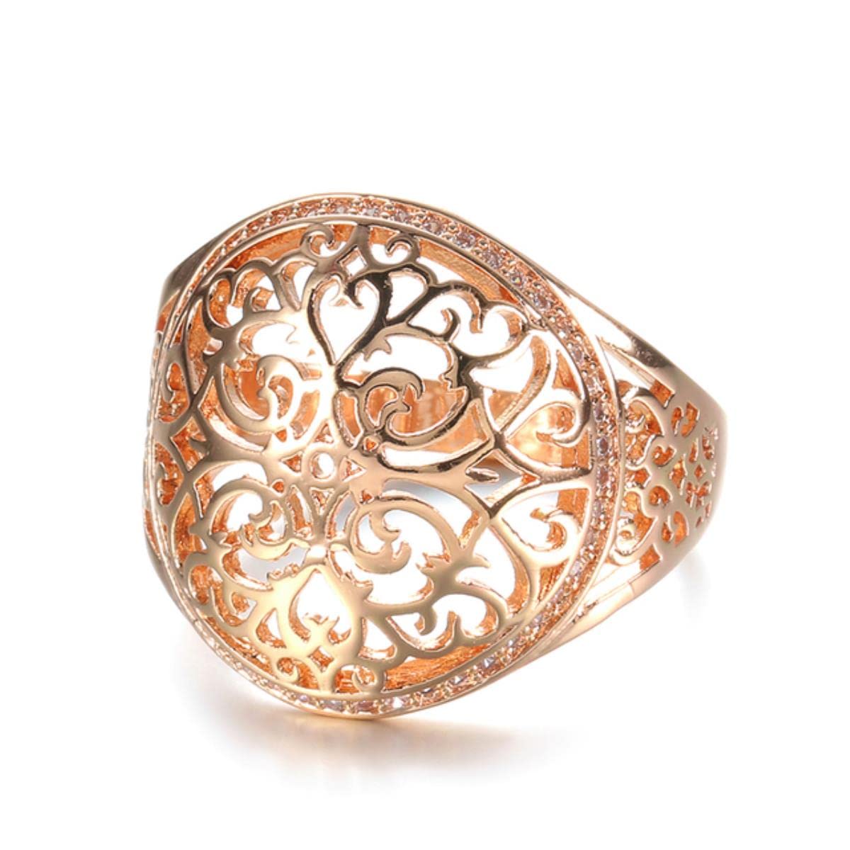 YAHOYA New Hollow Flower 585 Rose Gold Ring Round Micro-wax Inlay Natural Zircon Rings Women Wedding Party Fine Jewelry