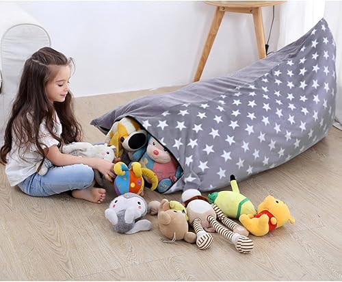 Miniatura 5 de Funda para puf de almacenamiento de animales de peluche, puf extra grande de 53 pulgadas para niños y adultos, soporte y organizador de juguetes de