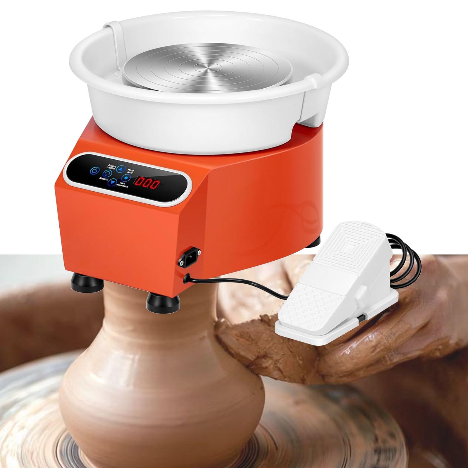 YXZYFPP 350W Pottery Wheel with LCD Touch Screen & Pedal, 9.8'' Ceramic Clay Machine, Forward/Reverse, 16pcs Beginner Tool Kit – Ideals for Artists & Hobbyists (Orange)