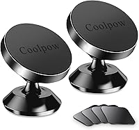 Coolpow 2-Pack Magnetic Car Phone Holder - Strong Magnet Dash Mount with 4 Metal Plates for iPhone Samsung Universal Cell Phone Holder