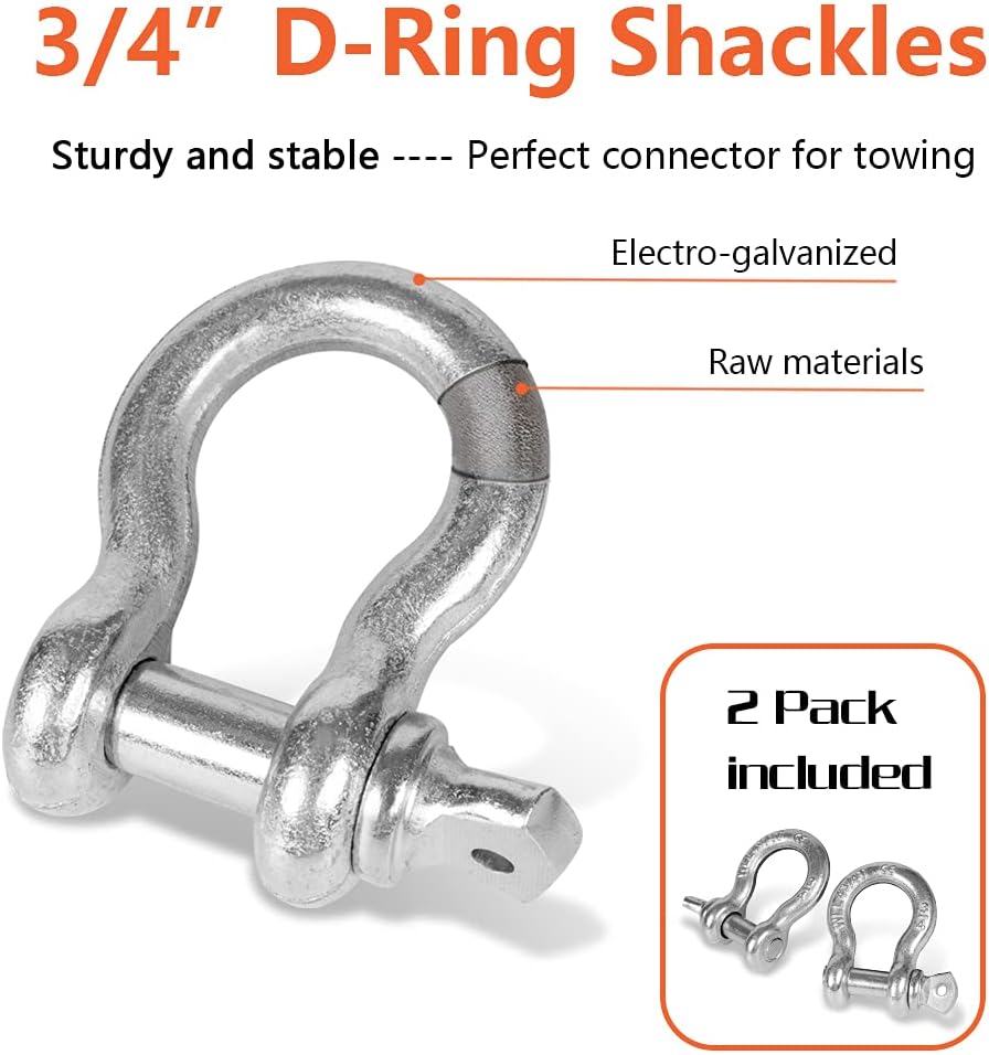 Heavy Duty Tow Strap Kit, 3’’×20’ ATV Tow Straps with Loops, Towing Winch Recovery Strap, Off-Road Recovery Kit with 20ft Webbing + 2D Ring Shackles + 2ft Axle Strap + Storage Bag : Automotive