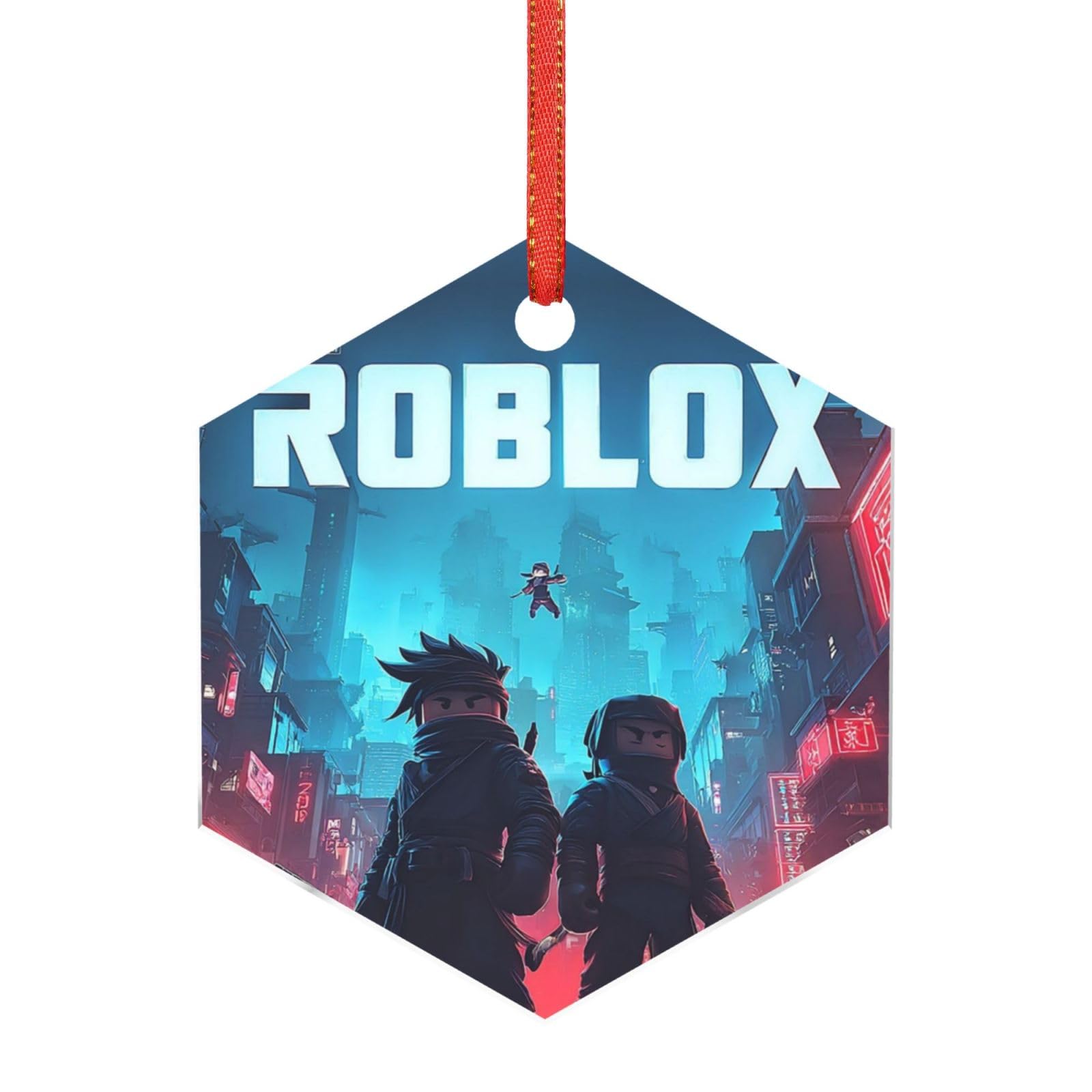Hjkjkkj Hexagon Acrylic Ornament Christmas Tree Decoration Clear Round Pendant With Red Ribbon Roblox Christmas Ornaments Indoor Outdoor Hanging Acrylic Pendants For Xmas Party Decor