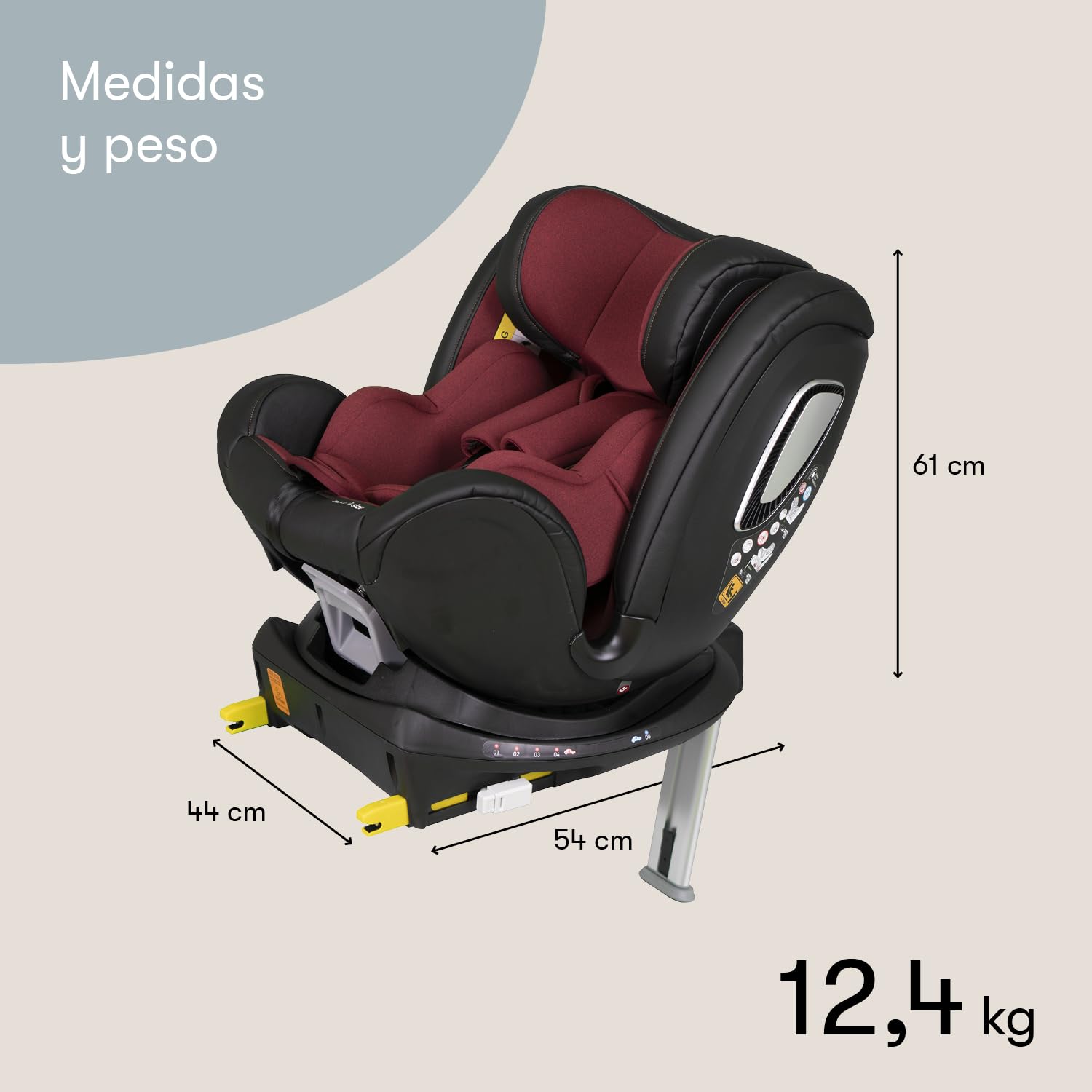 Casualplay Silla de coche bebe giratoria Norai Isize con isofix y pata de apoyo, grupo 0 1 2 de 0 a 4 años o de 40 a 105 cm y dispositivo lateral activo ASP, rojo