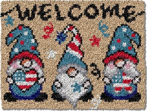 TEZKIM Latch Hook Kits for Adults Kids Christmas Rug Making Kits with Printed Canvas Carpet Tapestry Kits DIY Needlework Doormat Creative Gift Home Decoration 20.5Inch X13.8Inch (Beige)