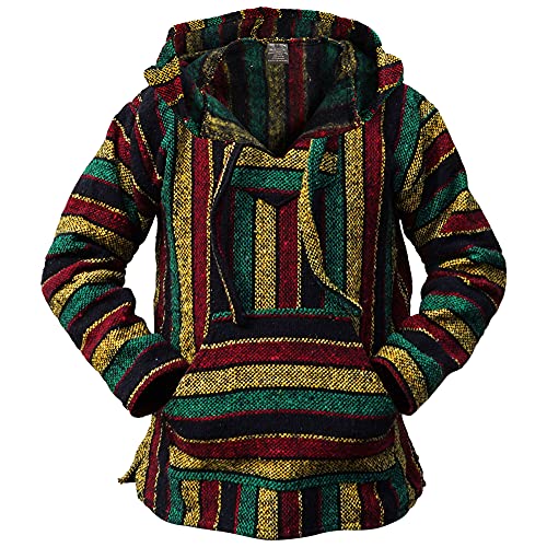 Authentic Mexican Baja Hoodie Woven Pullover Sweater Jacket Rasta